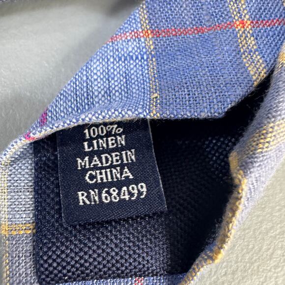 Club Room Mens Necktie Webster Plaid Blue  Office Professional 100% Linen  New - Picture 4 of 9